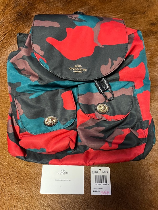 Coach Handbags - Coach Camo Backpack in Red, Teal & Black